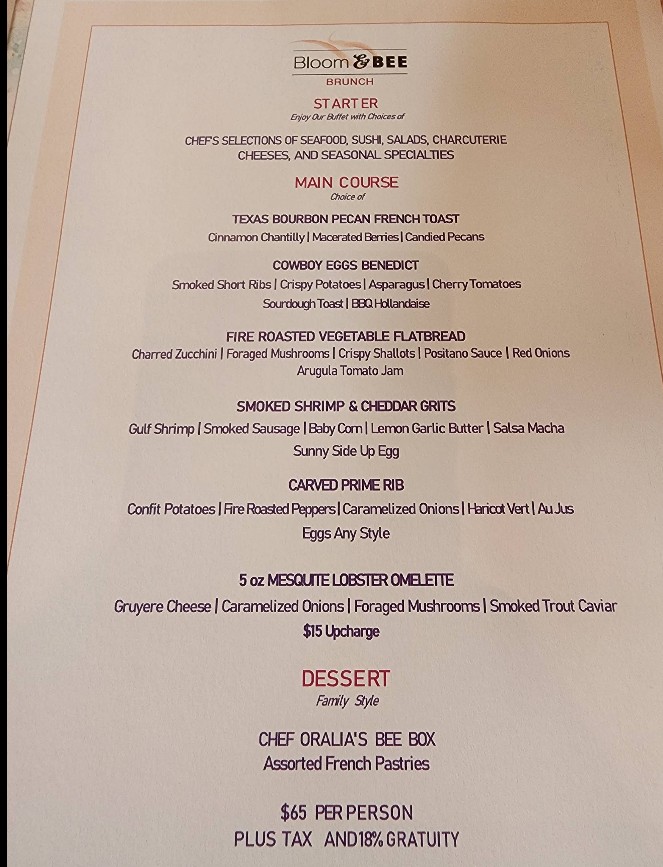 Bloom & Bee Restaurant Menu | Houston Dining Guide